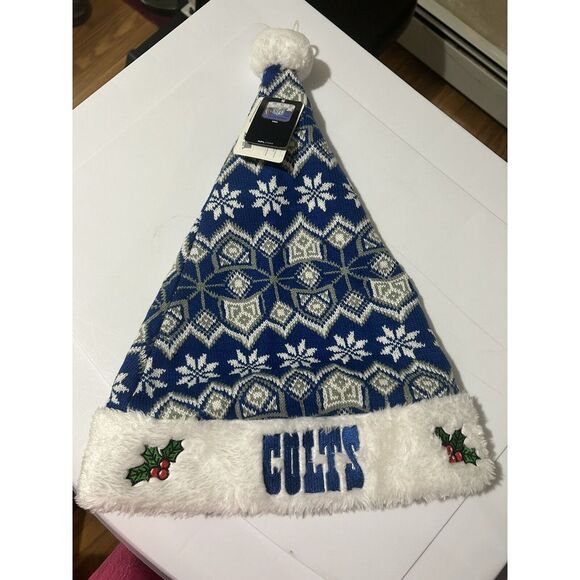 New Indianapolis Colts Christmas Santa‎ Hat Blue White Embroidered Pom NFL - Picture 1 of 2